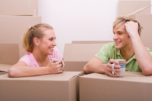 Removalists preparing boxes and household items for transport